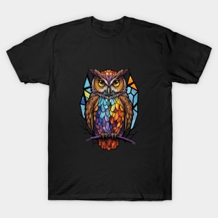 Owl Bird Animal Portrait Stained Glass Wildlife Outdoors Adventure T-Shirt